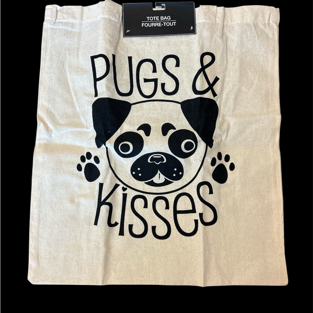 2 Pugs & Kisses Dog Tote Bag - Black and Cream